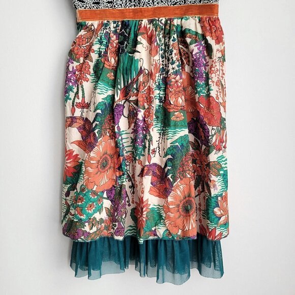 NWT Vintage Floral Mesh Hem Sleeveless Square Neckline Boho Eclectic Midi Dress - Picture 3 of 13